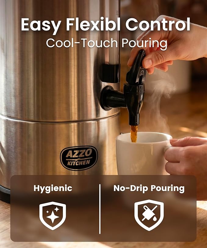 Commercial Coffee Maker 40-Cup Large Coffee Urn with Percolator Coffee Pot Electric 6L Stainless Steel Fast Brew Hot Water Dispenser for Tea Catering Events Home Office Easy Cleaning