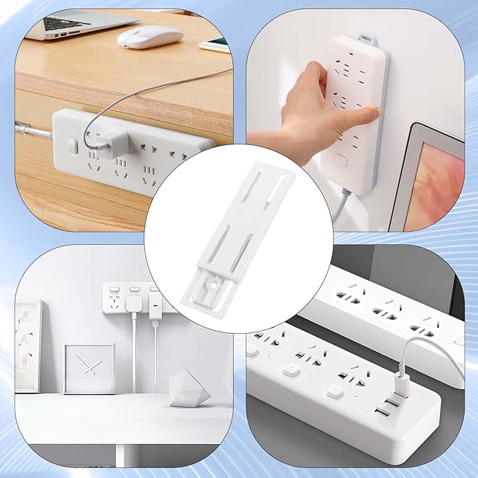 Adhesive Punch Free Socket Holder 6 Pcs Power Stirp Holder Self-Adhesive Power Strip Holders Surge Protector Fixator Wall Mount Space Saving and Easy to Install for Computer Kitchen Home Office