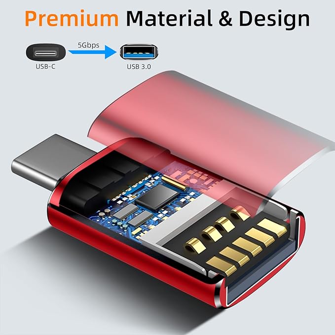 Temdan USB to USB C Adapter,Car Charger OTG Converter Compatible with MacBook Pro Air 2024,Samsung Notebook and More Type C,for iPhone 17 16 15 Air Plus Pro Max,OTG Adapters - Red