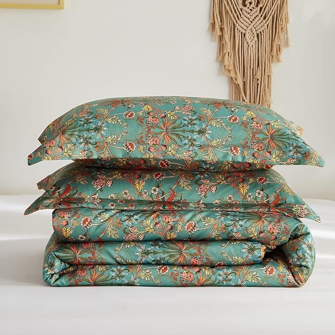 Boho Comforter Set Full Size Vintage Floral Boho Bedding Comforter Set 3 Pieces Flowers Botanical Floral Comforter Set Fluffy Soft Microfiber All Seasons Full Size Comforter with 2 Pillowcases
