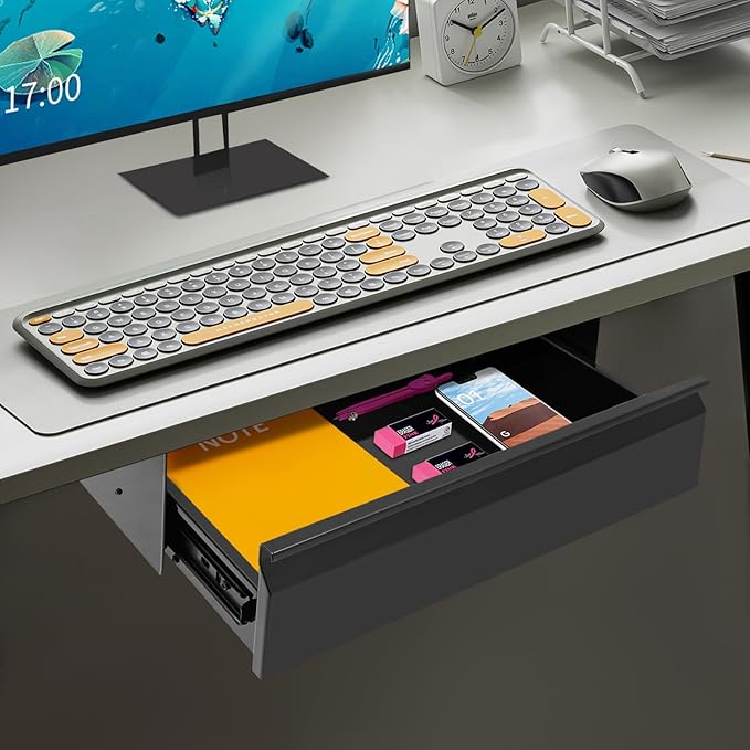 16" Under Desk Drawer Slide Out For Office Desk, Storage Organizer For Sit Stand Workstation, Black