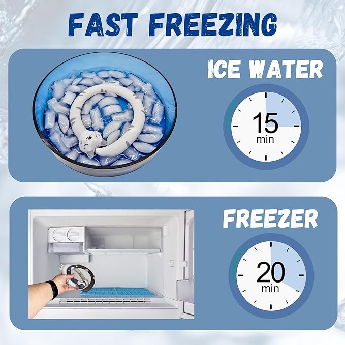 Neck Cooling Tube with Insulated Bag - Reusable Ice Ring Neck Cooler Wrap Indoor Outdoor - Wearable Cooling Ring - Relief for Summer and Hot Flashes - Freezes Under 64℉ (Blue and White)