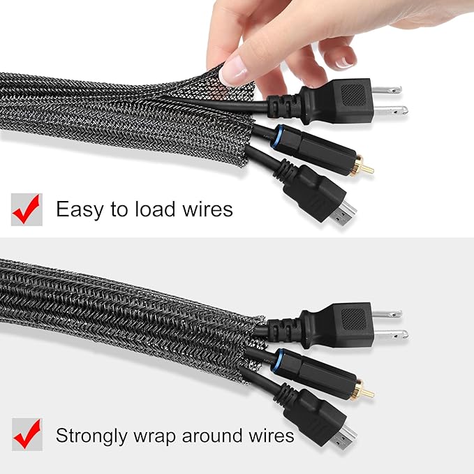25ft - 1/2 inch Cord Protector Cable Sleeve Split Wire Loom Tubing for Power Cord Audio USB Cable, Cord Sleeve Cable Management for TV Computer, Cord Protectors from Pets Chewing, Black