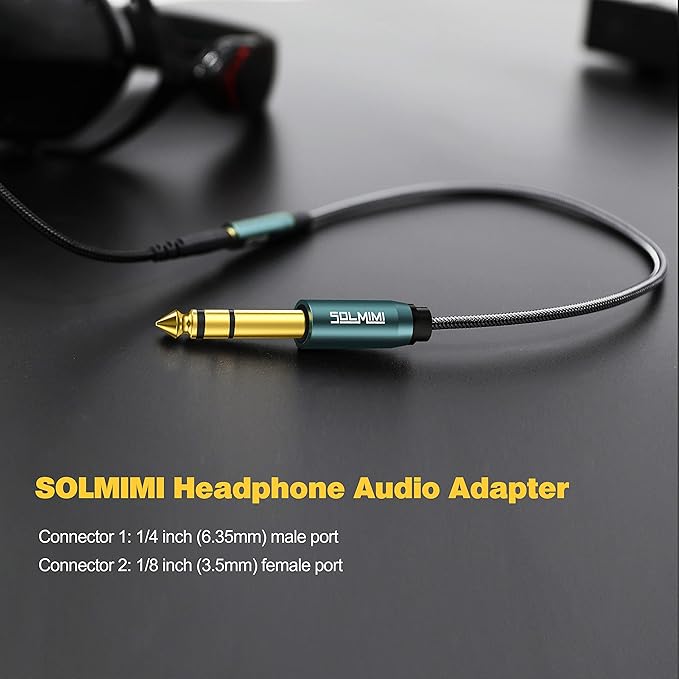 SOLMIMI 1/4 to 3.5mm Headphone Jack Adapter (2-Pack), TRS 6.35mm Male to 3.5mm Female Stereo Audio Adapter Cable for Headphone, Speaker, Mixer, Guitar Amplifier, Piano, Keyboard - 1FT
