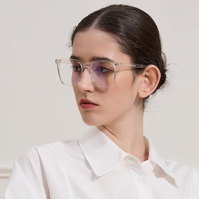 MACJERO Oversized Square Blue Light Blocking Glasses for Women Men, Anti-Fatigue Computer Monitor Gaming Glasses Reduce Eye Strain(transparent)