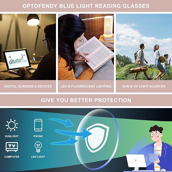 OPTOFENDY Blue Light Blocking Glasses Women Men, Computer Eyeglasses Anti Blue Light Glasses with Anti Eyestrain & UV
