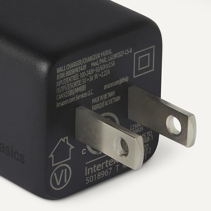 Amazon Basics Fast Charging USB C Nano GaN Wall Charger, 20W 1-Port PD 3.1 for Tablets Phones, Black