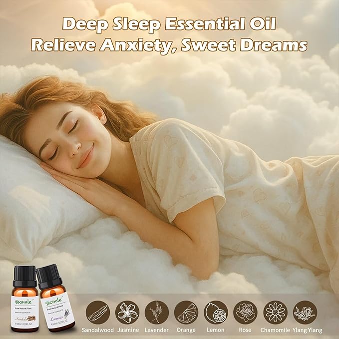 Dohale Essential Oils Set Acacia Wood Gift Box - Stress Relief Relax Soothe, Top 8 Aromatherapy Oils for Diffuser Hotel Scent Home Fragrance Candle Making - Chamomile, Lavender & More 10ml