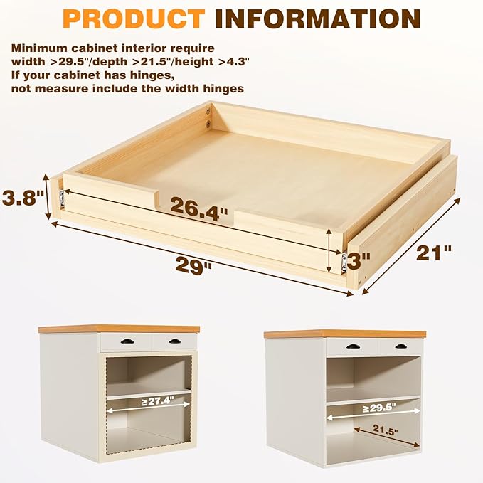Grehitk Pullout Cabinet Organizer, 29''W×21''D×3''H Slide Out Shelves for Kitchen Cabinets, Pull out Drawers for Kitchen Cabinets, Pantry, Bathroom, & Storage Organization