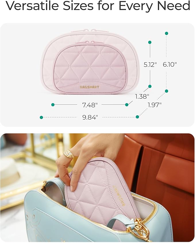 BAGSMART Travel Jewelry Case Jewelry Organizer Storage Roll Rings Necklaces Earrings Bracelets Brooches Watch Large Portable Light Pink