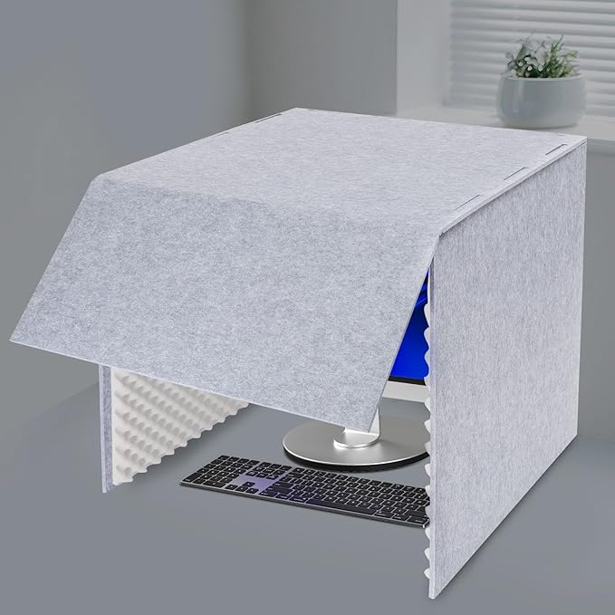 Desktop Soundproof Cover, Isolation Booth, Vocal Sound Absorbing Shield, Portable Vocal Recording Booth, Sound Proof Foam Room, Microphone Isolation Booth Cube, for Office, Home Studio (Gray)