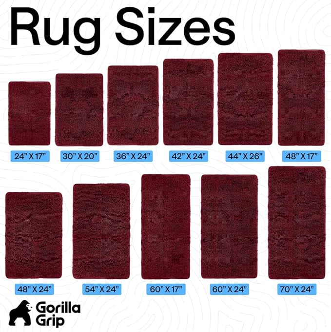 GORILLA GRIP Bath Rug Mat 30x20, Thick Soft Absorbent Chenille, Quick Dry Microfiber Mats, Rubber Backing Washable Shower Floor Rugs, US Designed Bathroom Bathmat Home Decor Accessories, Burgundy