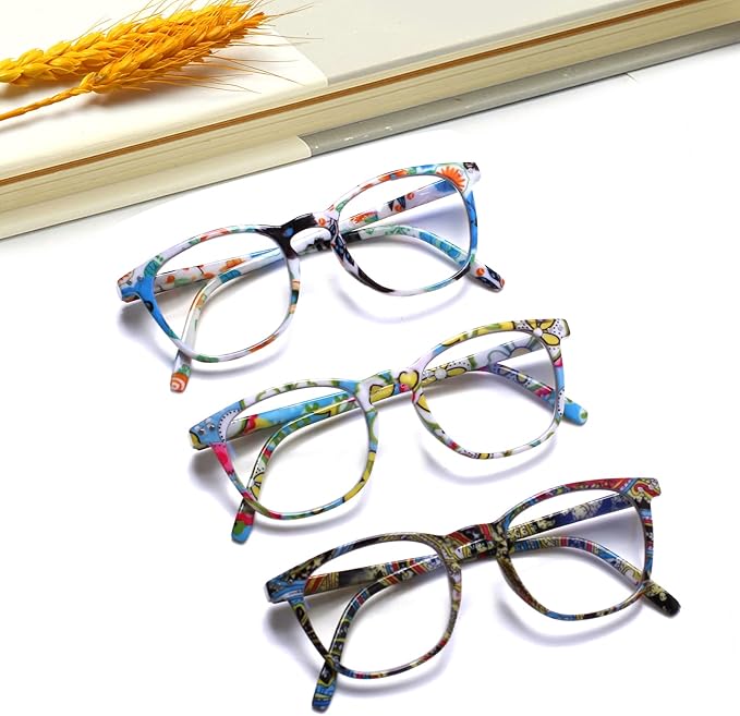 Henotin 3-Pack Blue Light Blocking Reading Glasses,Spring Hinge Computer Readers for Men Women,Anti UV Ray Filter Eyeglasses (readers for women, 1.0)