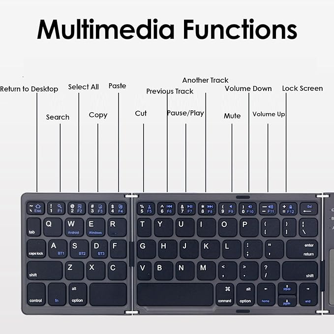 Tangxi Foldable Wireless Keyboard, Rechargeable Keyboard with Touchpad, Auto Sleep & Wake, Slim Pocket Folding Key Board for Android Wins iOS Tablet & Laptop (Grey)