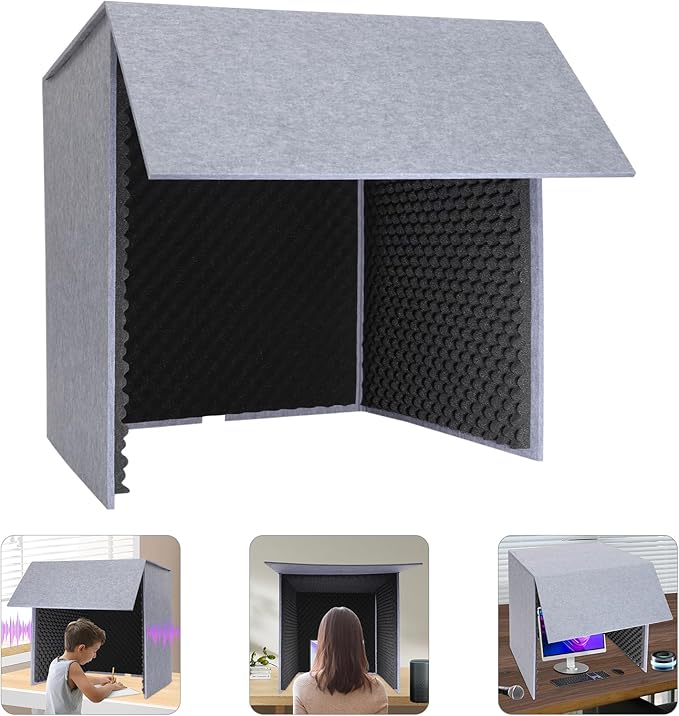 Desktop Soundproof Cover, Isolation Booth, Vocal Sound Absorbing Shield, Portable Vocal Recording Booth, Sound Proof Foam Room, Microphone Isolation Booth Cube, for Office, Home Studio (Black)