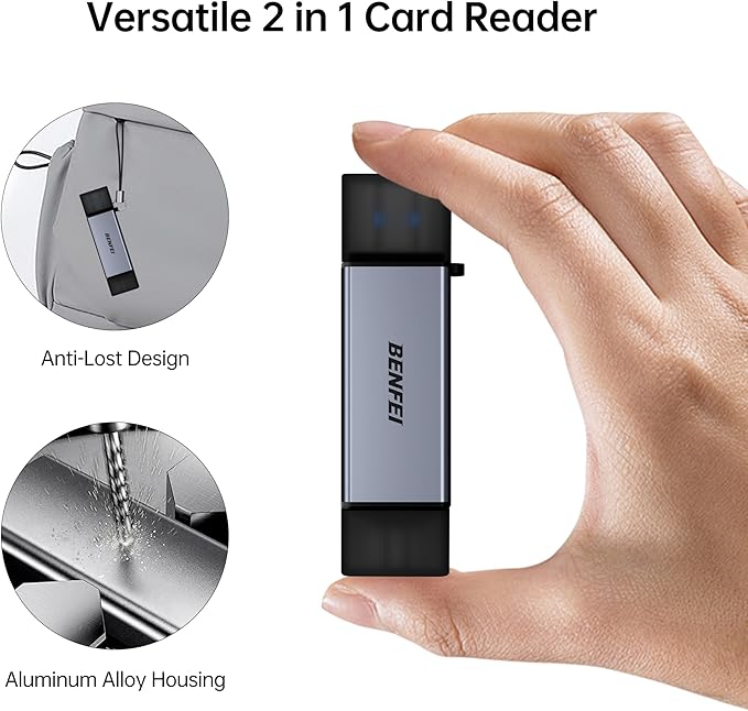 BENFEI SD Card Reader, USB C to SD Micro SD Card Memory Card Adapter Dual Slot Compatible with iPhone 15 Pro/Max, MacBook Pro/Air 2023, iPad Pro, iMac, S23, XPS 17, Surface Book 3 and More