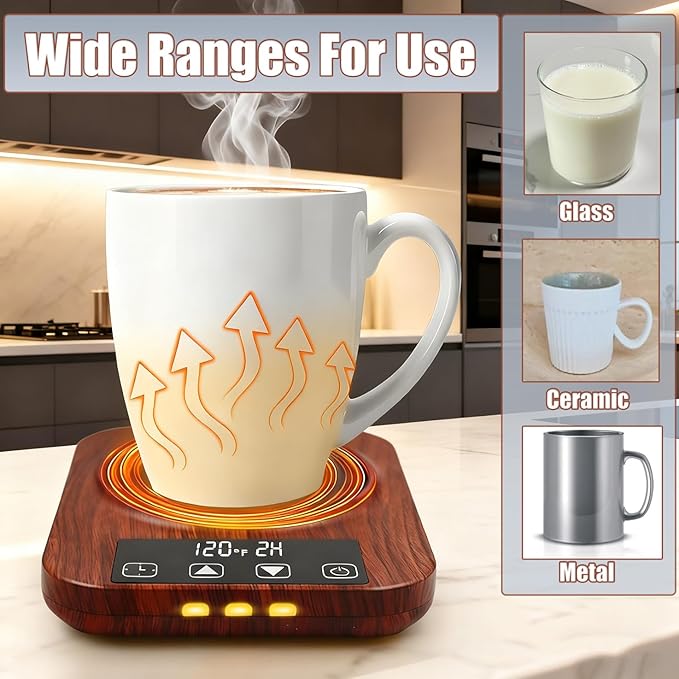 Coffee Mug Warmer, Smart Cup Warmer for Desk with 9 Temperature Settings (100℉-180℉), Auto Shut Off 1-12H Timer, LED Indicator, 4 inch Heating Plate for Coffee, Tea, Milk, Candle Warming