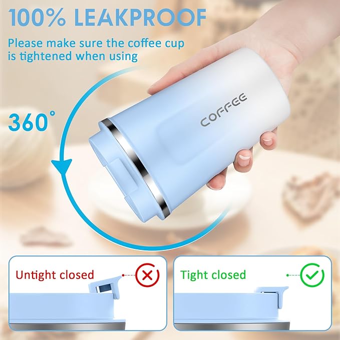 CS COSDDI 12 oz Stainless Steel Vacuum Insulated Tumbler - Coffee Travel Mug Spill Proof with Lid - Coffee Cups for Keep Hot/Ice Coffee,Tea and Beer