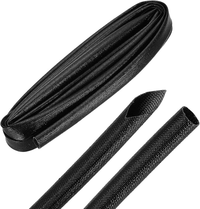 MECCANIXITY 10ft Braided Cable Sleeve, 0.4" ID 200C High Temperature 1500V Fiberglass Wire Insulation Cord Protector Organizer Wires Management for Motor Engine Fuel Line, Black