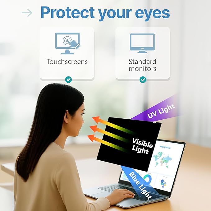 VINTEZ 14 Inch 16:10 Privacy Screen for Computer Monitor and Laptop - Anti Glare Protector Film Blue Light Filter Eye Protection - Computer Screen Privacy Shield, [1 Pack]