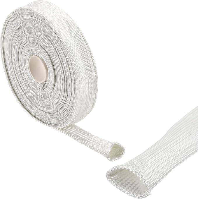 uxcell Insulation Braid Sleeving,3mm/0.12 Inch-10m/33 Feet High Temp Fiberglass Sleeve White