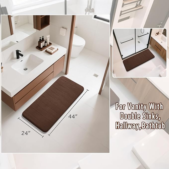 Yimobra Long Bath Mat 44"x24", Super Soft Quick Dry Memory Foam Bathroom Rug, Water Absorbent, Non Slip Backing Machine Washable for Tub Shower, Thick Comfort Support, Brown