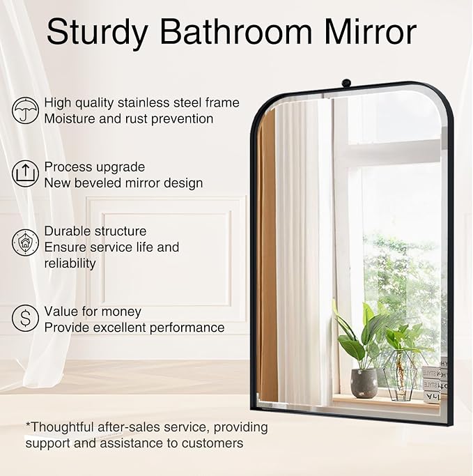 POZINO Beveled Bathroom Mirror, 22"x35" Vanity Mirror with Stainless Steel Frame, Modern Rectangle Wall Mirrors for Entryway Hallway Bedroom Fireplace Living Room