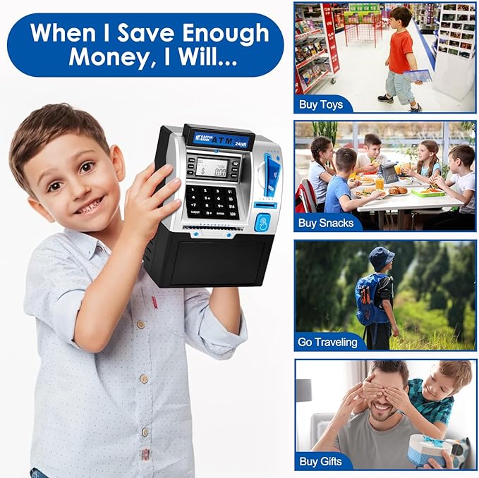 ATM Piggy Bank for Real Money – Mini ATM Bank Machine with Card & PIN, Coin & Note Recognition, Balance Calculator – Fun Electronic ATM Savings Bank for Teenagers & Adults