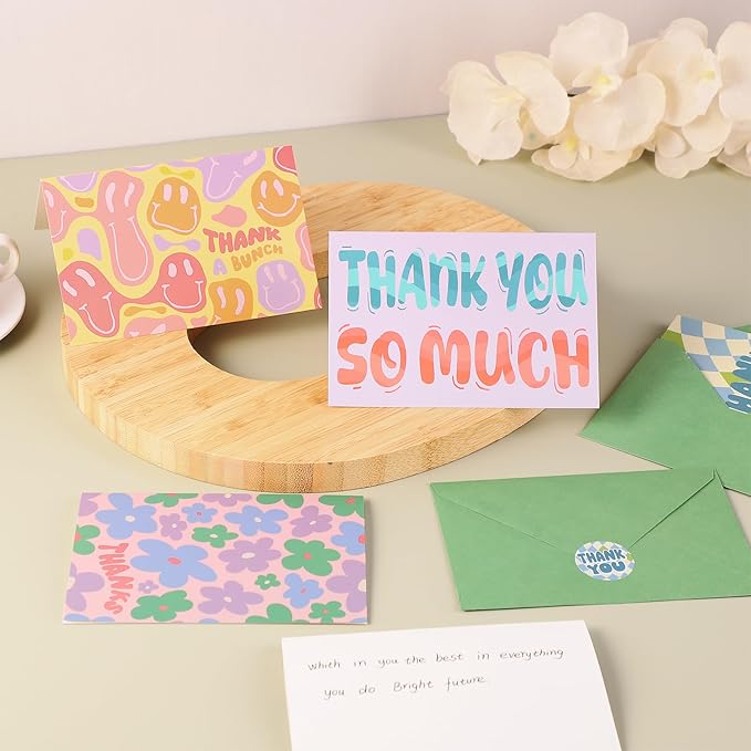 Thboxes 36 Pack Thank You Cards with Envelopes, 4x6 Inch Thank You Cards with Envelopes & Stickers, Cute Greeting Card for Birthday, Wedding, Baby Shower, Bridal Shower, Thanksgiving, Christmas