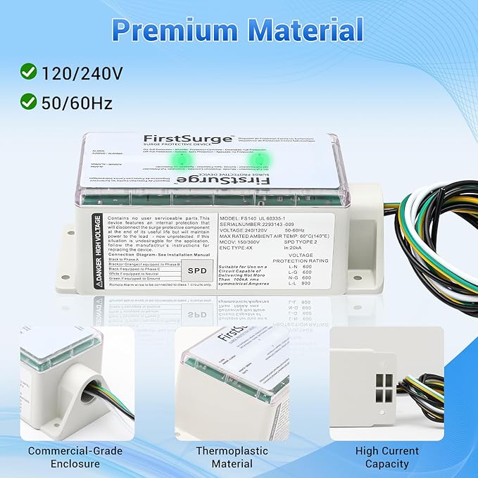FS140 Surge Protector Whole House, 140,000 Amps Whole Home Surge Protective Device with Lightning Protection, 120/240V Surge Protector