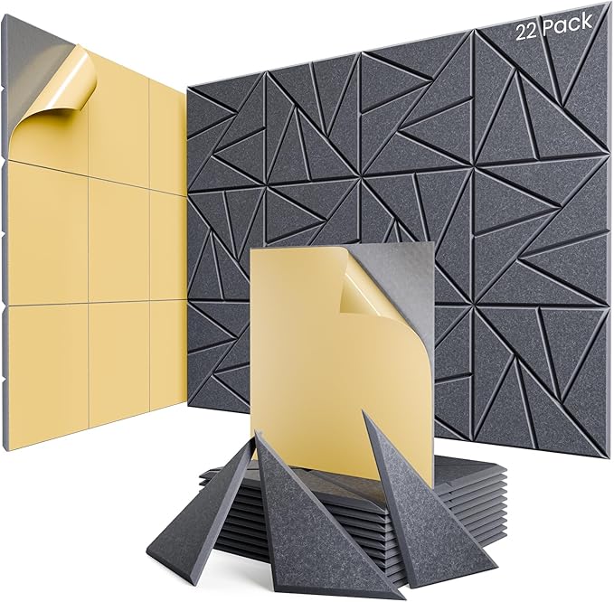 22 Pack Acoustic Panels with Self-Adhesive, 12"X 12"X 0.4"Sound Proof Foam Panels, Sound Panels High Density, Soundproof Wall Panels for Home Studio Office Dark Gray