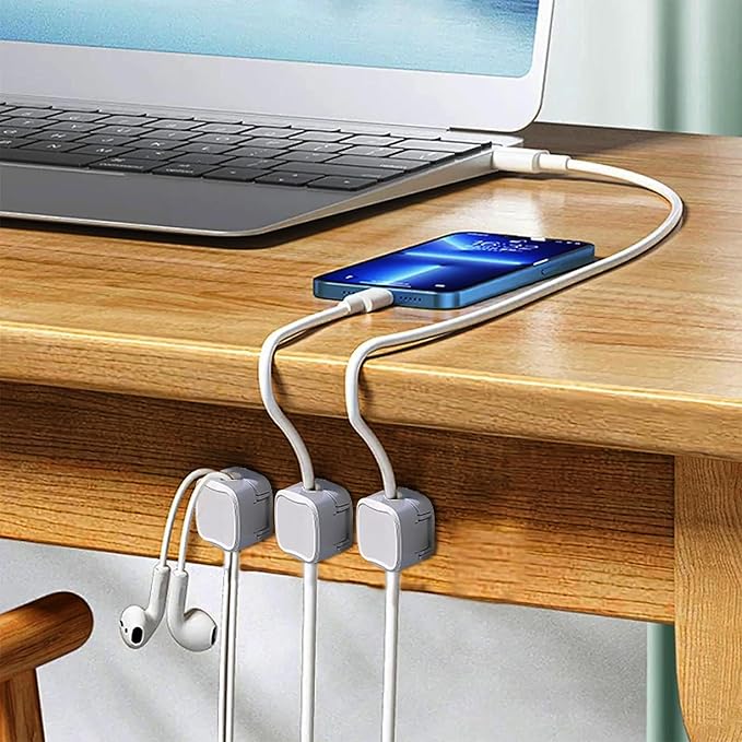 IFNOW 12 Pack Magnetic Cable Clips Cord Organizer Black and White Self Adhesive Cord Holder Under Desk Cable Management for Home,Office,Car,Desk,Nightstand