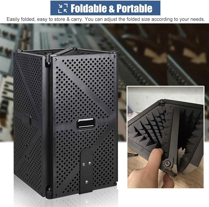 Portable Desktop Soundproof Cover,Microphone Soundproofing Acoustic Foam Panel,Self Made Sound Booth Box,Home Recording Equipment,for Music Practice Room(Black)