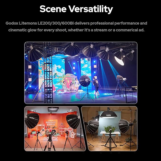 Godox Litemons LE300Bi COB Led Video Light,320W Power,2800-6500K CCT,58900 Lux@1m,Bowens Accessory Mount,Wired DMX/RDM,Bluetooth for Studio Photography Video Recording Live Streaming (Black)