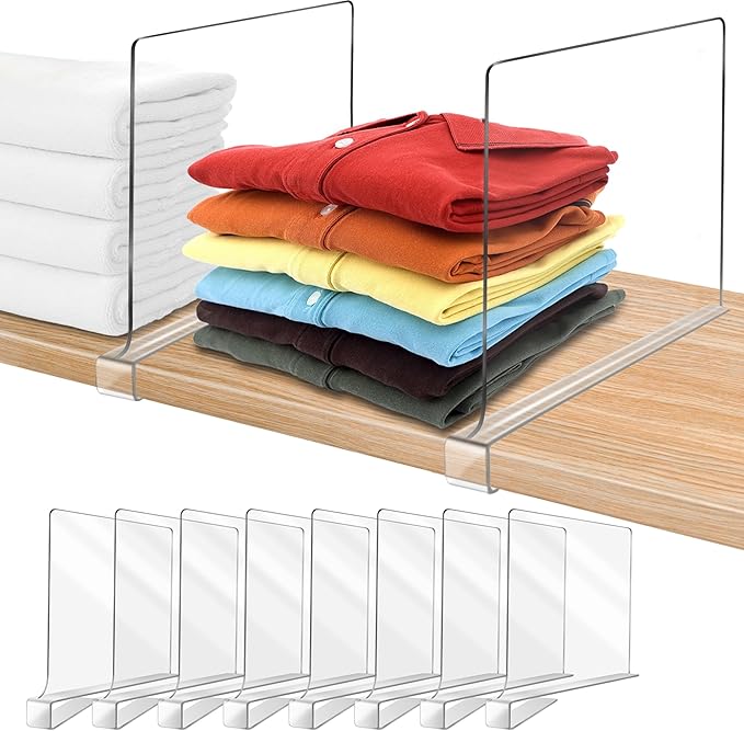 12 Inches Tall [Extra Tall Version] Shelf Dividers for Closet Organization and Storage, 8 Pack Purse Organizer for Closet Acrylic Bookshelf for Organization, Perfect for Sweater Shirts Handbags