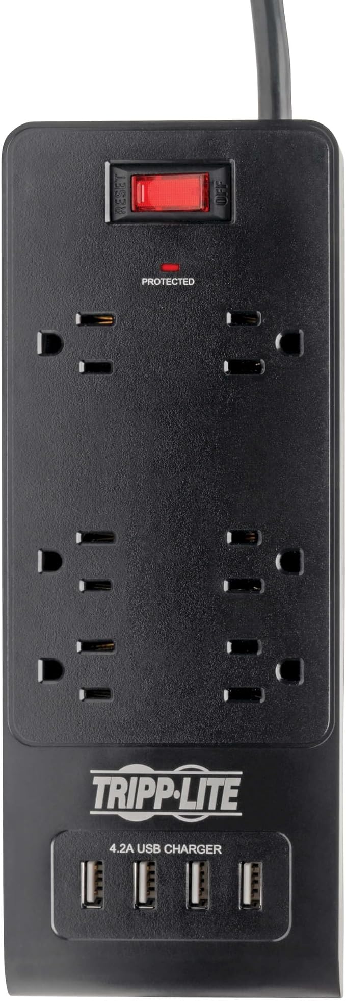 Tripp Lite Home Office Surge Protector with USB Charging, 6 Outlet Surge Protector Power Strip, 4 USB Ports, 6ft Cord, 900 Joules, Black (TLP664USBB)