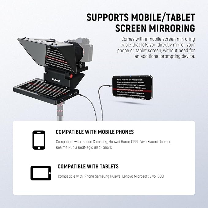 NEEWER 2 in 1 Teleprompter 11 Inch with Monitor for Windows MacOS, Supports Screen Mirroring, Portable Prompter for Camera Mobile Phone Webcam for YouTube Twitch Live Streaming Conference, X11