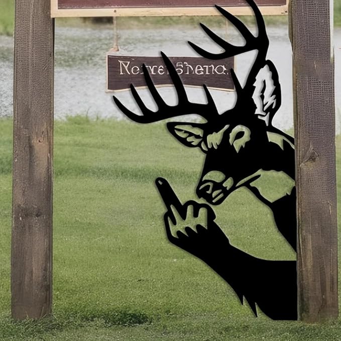 Funny Deer Metal Sign, Humorous Outdoor Hunting Wall Art, Rustic Cabin Lodge Man Cave Garage Decor, Unique Deer Silhouette Plaque, Gag Gift for Hunters, Friends, Dad, Men’s Birthday