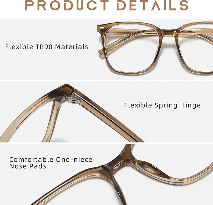 MACJERO 2-Pack Oversized Square Blue Light Blocking Glasses for Women Men, Anti-Fatigue Computer Monitor Gaming Glasses Reduce Eye Strain(transparent Brown+Brown)