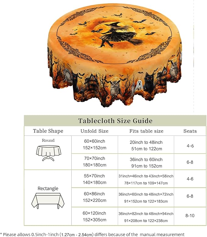 Eikione Round Tablecloth 60inch, Halloween Tablecloth Ghost Waterproof and Wrinkle-Free, Table Covers, Summer Decorations for Home Dining