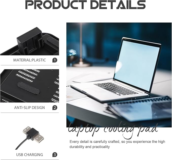 Alipis Silent Laptop Cooling Pad Stand with LED Fans, 14-inch Black Notebook Cooler for Gaming and Office Use, Multipurpose PC Holder Compatible with Laptops and Tablets