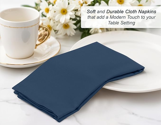 Zoyer Cloth Napkins Set of 12, 18x18 Inches Cotton Enrich Napkins Cloth ‎Washable, Soft & Durable Dinner Napkins for Parties, Wedding, Christmas, ‎Thanksgiving & Everyday Use - Navy Blue