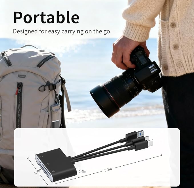 XD Card Reader for Olympus Fujifilm, 3-in-1 XD Picture Card Adapter with Lightning/USB-A/USB C for iPhone 17/16/15/14/13/12 iPad Android PC, Memory Cards Reader for SD/TF/XD Cards and Digital Cameras
