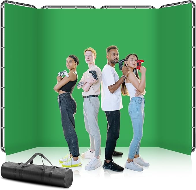 7.87ft x 13.12ft Large Green Screen Backdrop with Stand, Foldable Frame for Group Photo Backdrop, YouTube Creators, Streamers, Studio Photography, Video Shooting, Live Streaming & Gaming