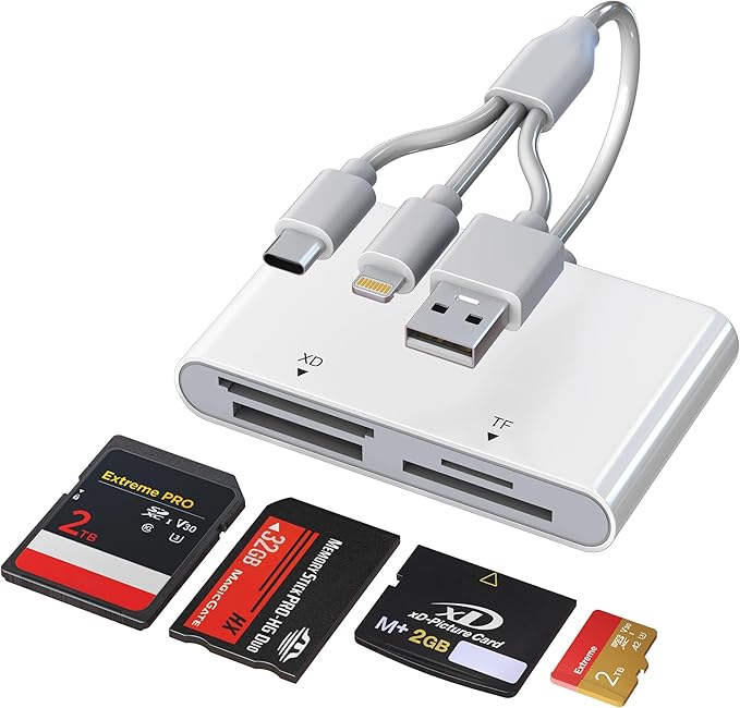 Memory Stick Pro Duo Adapter for Sony Lexar Sandisk - 4-in-1 USB C/Lightning/USB-A to SD/TF/XD/Memory Stick Pro Duo Mark2 Reader, OTG Adapter Digital Camera Card Reader for iPhone/Android/Mac/PC/Pad