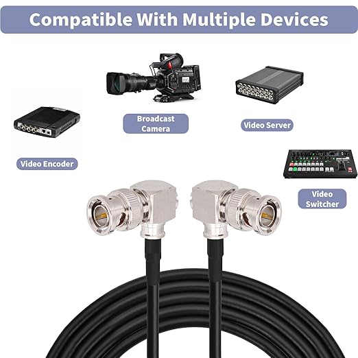 Superbat 3G/6G SDI Cable 10ft BNC Cable 75 ohm BNC Male to Male Right Angle Belden 1855A Support 3G-SDI/6G-SDI/4K Video for Monitor SDI 4K Video Camera Converter etc.