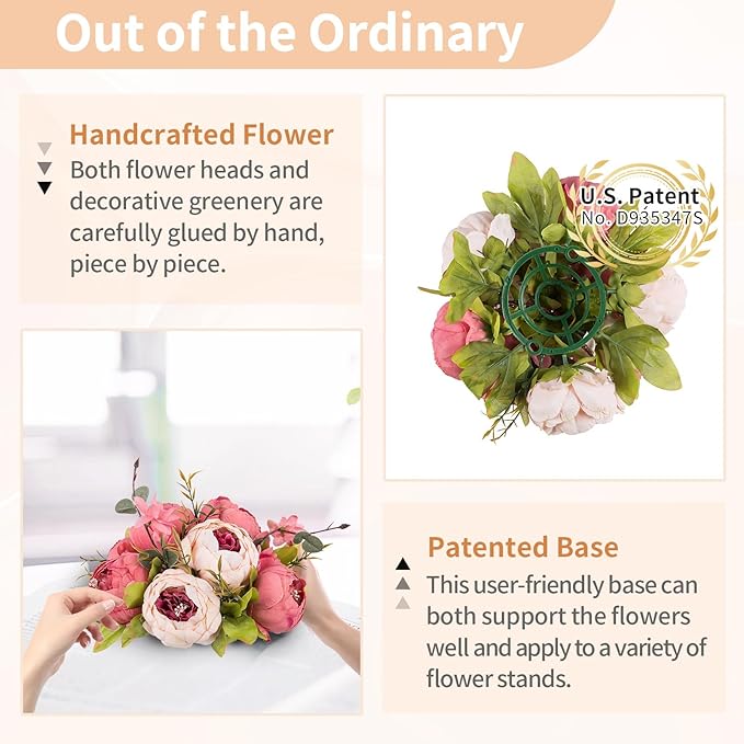 NUPTIO Flower Balls Flowers for Centerpieces: 10 Pcs 9.4 inch Diam Dark Pink Artificial Peony Fake Flower Ball Arrangement Bouquet Wedding Centerpieces for Tables Wedding Centerpiece Decorations
