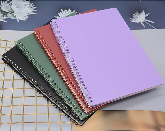 Yansanido Spiral Notebook, 4 Pcs 10 Inch x 7.4 Inch B5 Thick Plastic Hardcover 7mm College Ruled 4 Color 80 Sheets -160 Pages Journals for Study, Work, Travel and Notes (B5, 4 Pcs Dark Color 2)