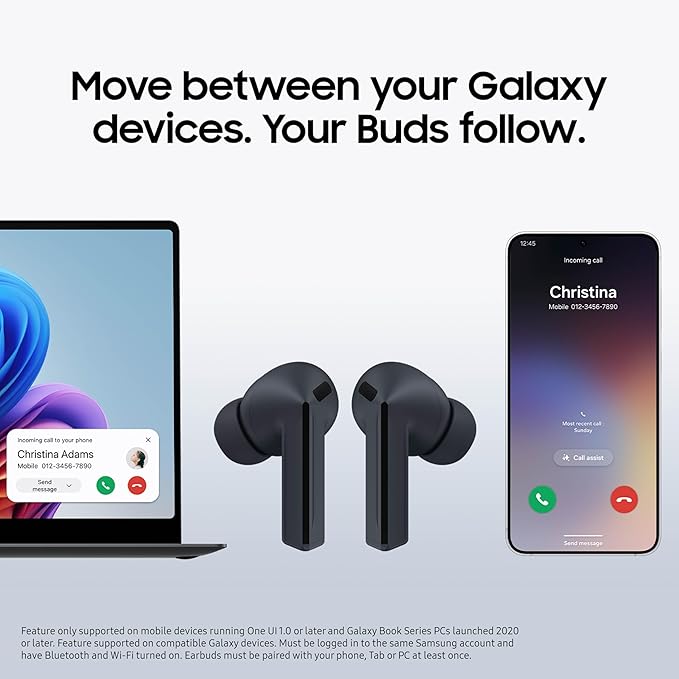 SAMSUNG Galaxy Buds 3 FE (2025) True Wireless Bluetooth Earbuds, Active Noise Cancellation, Powerful Sound, Clear Calls, Long Lasting Battery, Hands Free AI, Gray [US Version, 2 Year Warranty]