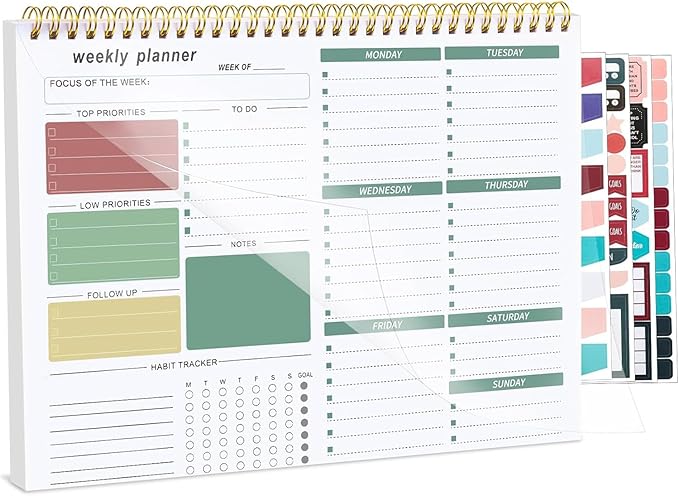 Weekly To Do List Notepad, 8.5''x11'' Weekly Desk Planner with 52 Tear Off Sheets Undated Weekly Planner Habit Tracker & Productivity Organizer for Home School and Work, Green